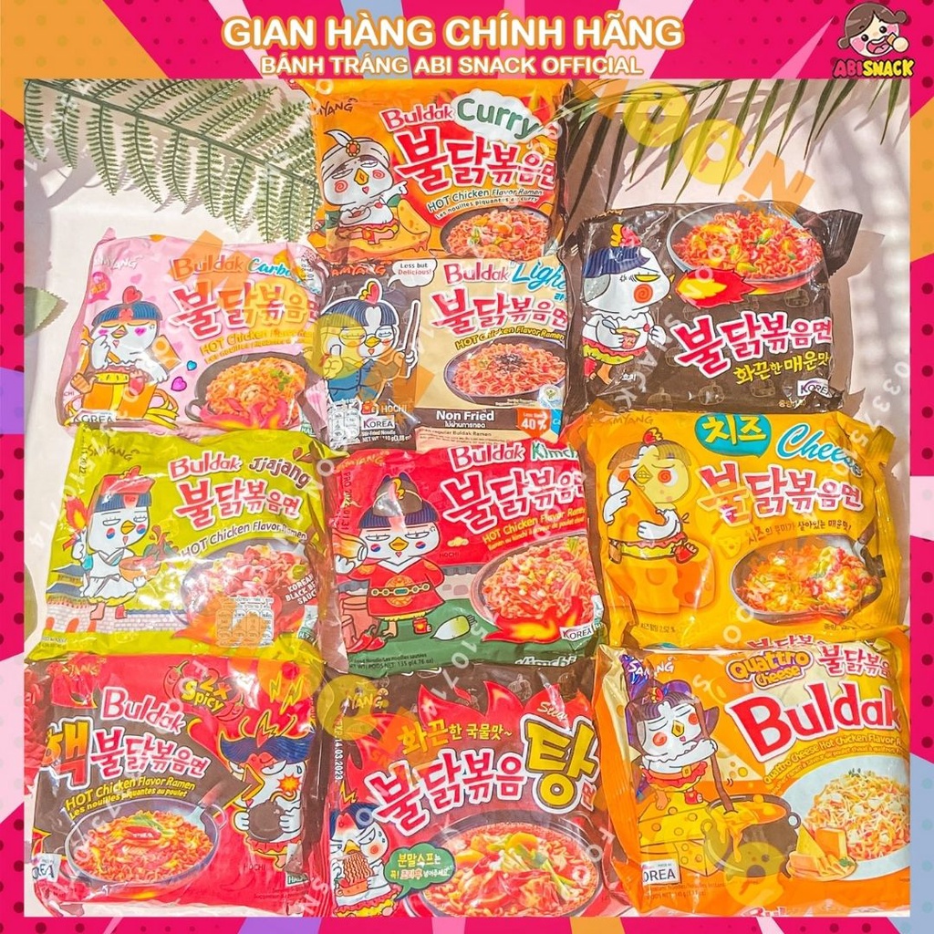 Mì Gà Cay Khô Samyang Hàn Quốc các vị phô mai/truyền thống/double x2/nước/carbonara/kim chi/tương đen gói lớn 140g