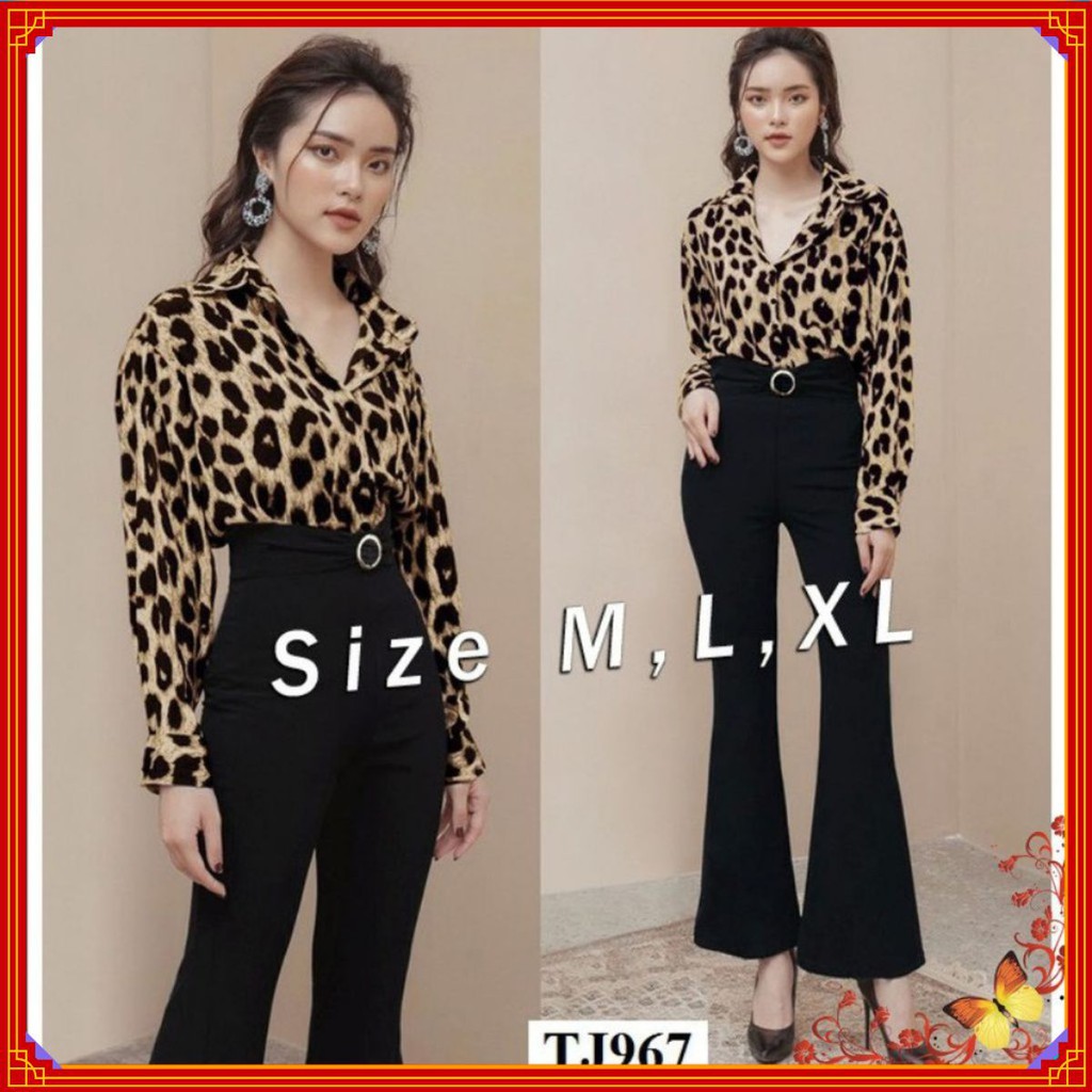 Bộ Jum 💝FREESHIP💝 Jum dài ống loe áo sơ mi beo dây kéo lưng xinh xắn J967
