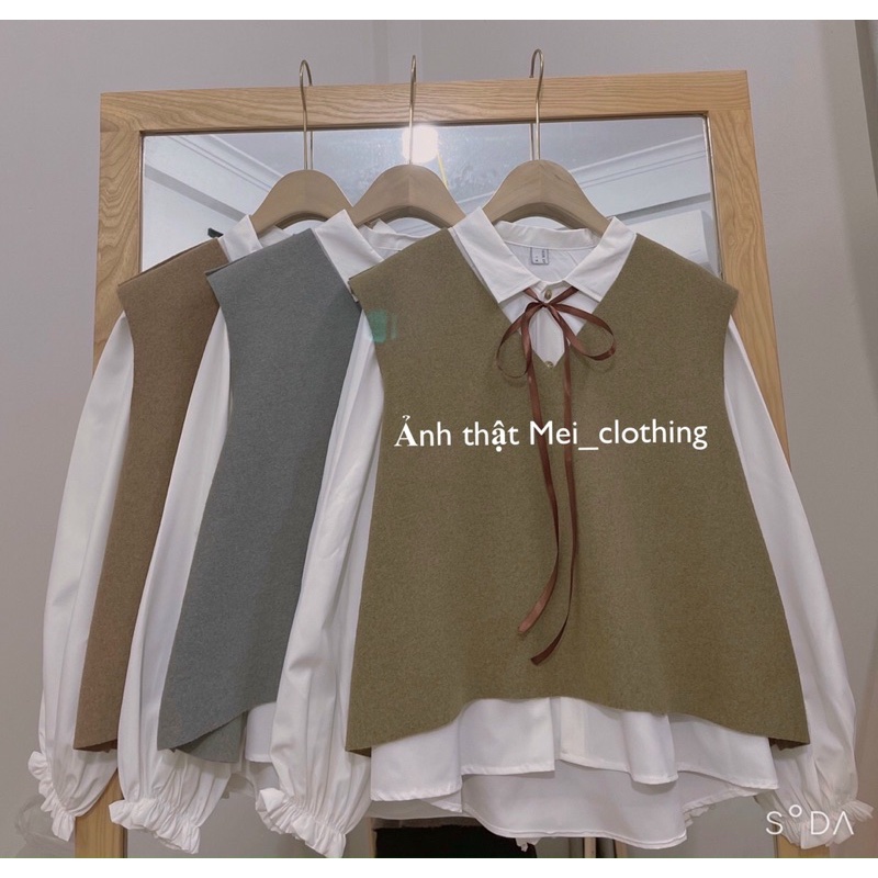 Set sơmi chun tay kèm yếm dạ nhiều màu/ set gile nữ
