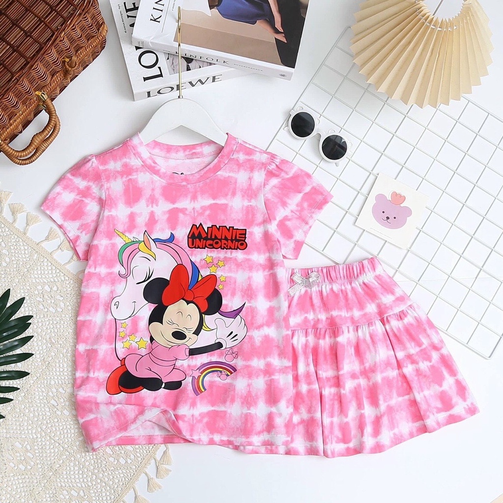 Bộ Áo Váy Bé Gái VNXK Set Áo Chân Váy Cho Bé Gái 17-45 Kg Vải Cotton Xuất Xịn Mặc Mát In Hoạt Hình Đẹp Homie Kids
