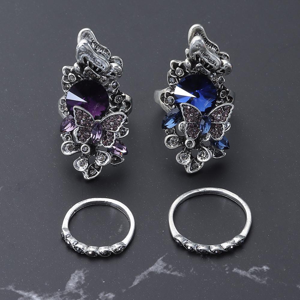 Nhẫn Đính Đá Thạch Anh Tím Hình Bướm Sang Trọng