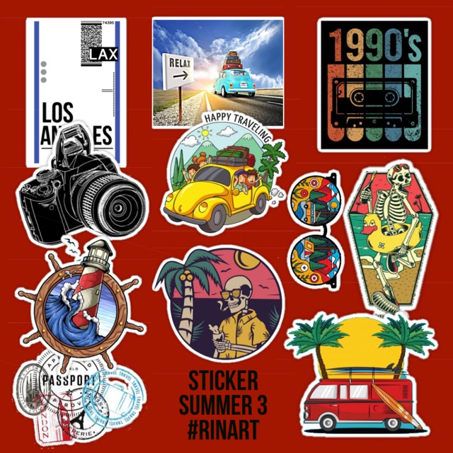 Rinart.vn | Set 200 Sticker Summer phong cách hè DÁN TRANG TRÍ ĐIỆN THOẠI LAPTOP VALI MŨ BẢO HIỂM XE MÁY TỦ KỆ,...