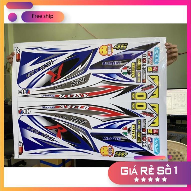 Tem xe AXELO 125 trắng xanh