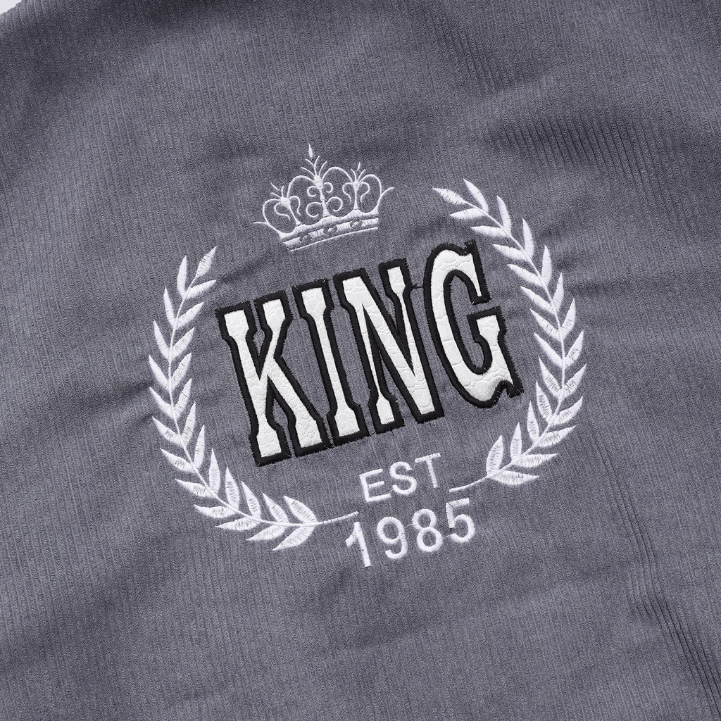 Áo Khoác Nam Nữ Nhung Tăm Jacket Varsity Graffiti King Brand V2 Màu Xám