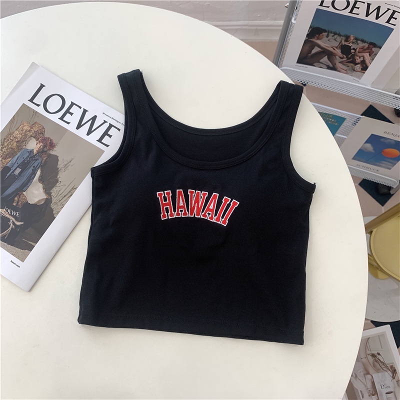 Áo croptop SUXI sát nách họa tiết thêu chữ thiết kế đơn giản thời trang cho nữ