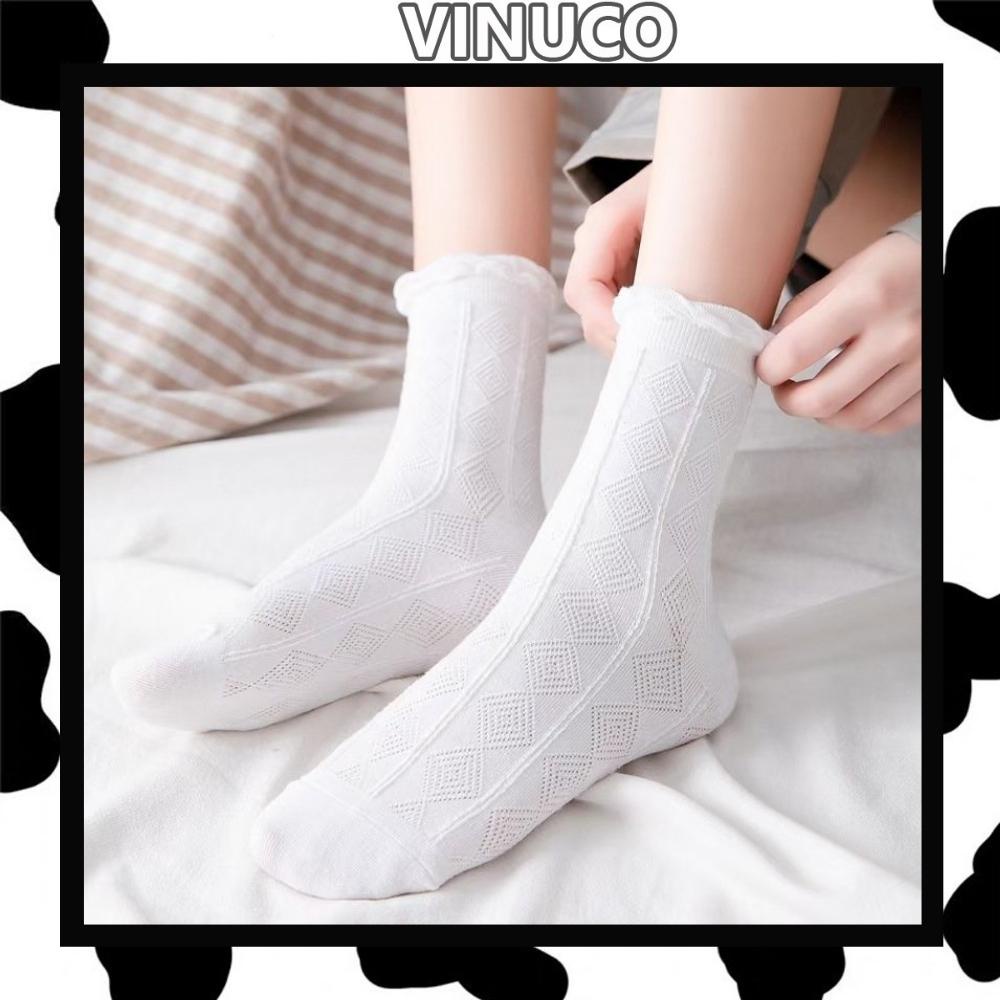 Tất chân cao cổ trắng Vinuco vớ nhún cổ bèo hàn quốc siêu ấm áp TN136