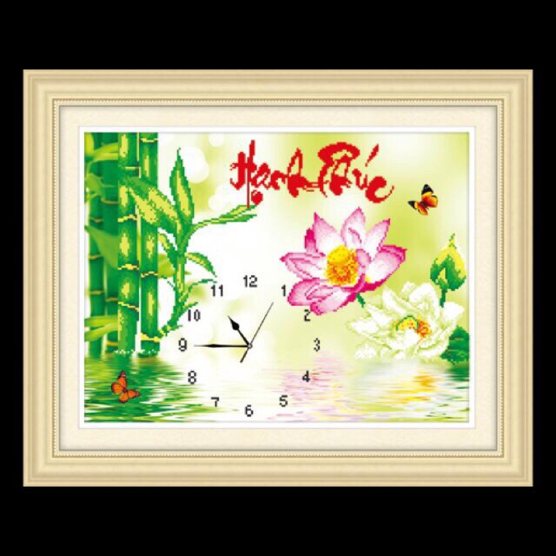 Tranh đính đá đồng Hồ Hạnh Phúc 77427 (64x50) chưa đính