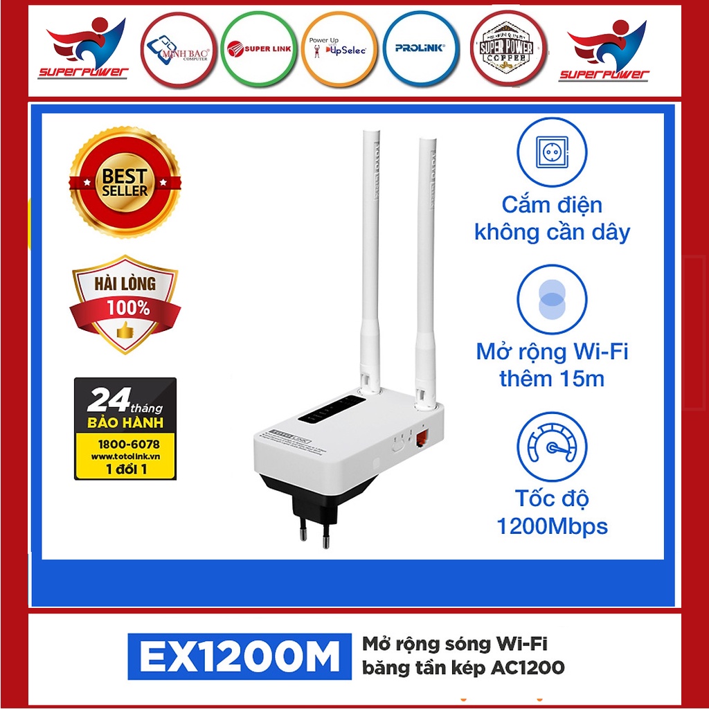 Kích sóng wifi repeater băng tần kép chuẩn AC 1200Mbps TOTOLINK EX1200M