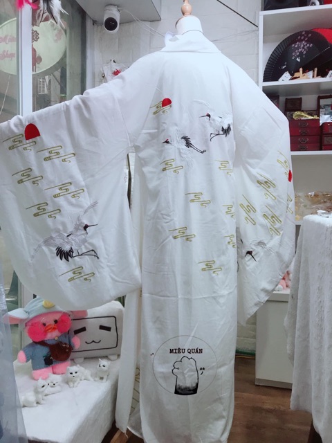 Hán phục cổ trang thêu hạc trắng nam nữ đều mặc được