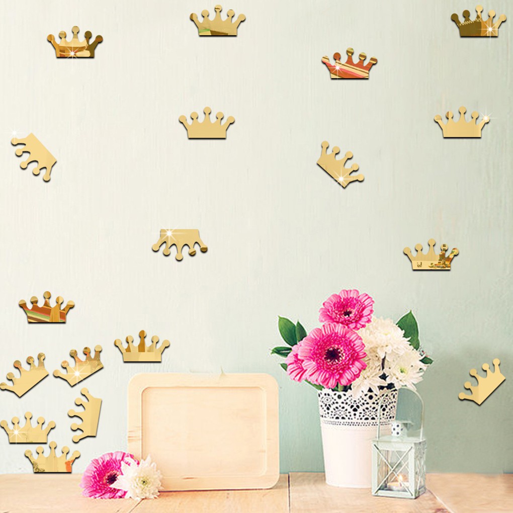 18Pcs/set CrownShapeWall Sticker 3D Acrylic Mirrored Wallpaper m Home Decoration