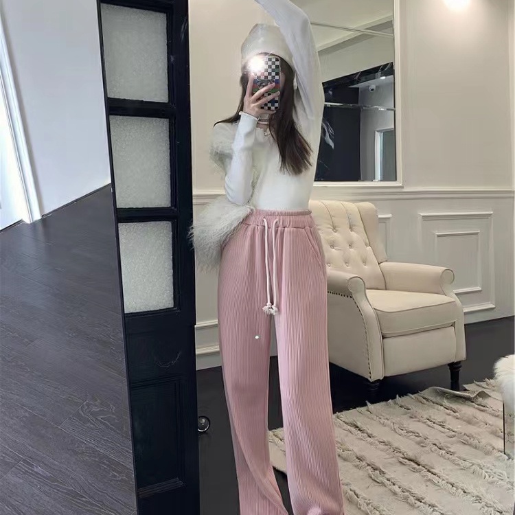 SUXI Quần ống rộng Lưng Cao Màu Sắc Đơn Giản Thời Trang Xuân Hè Cho Nữ