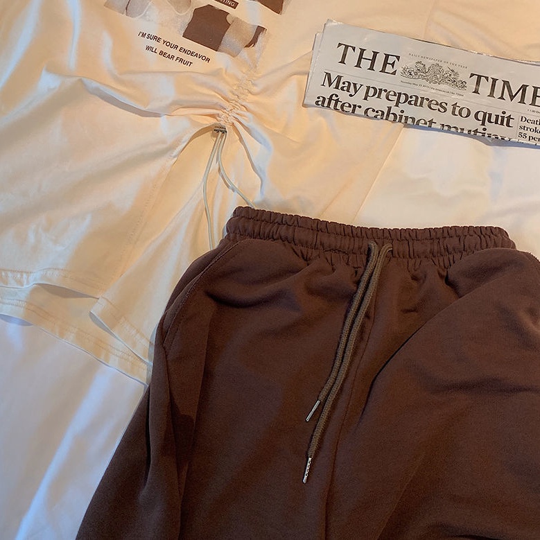 Áo thun ngắn tay/ Quần short lưng cao SUXI in họa tiết thời trang mùa hè dành cho nữ