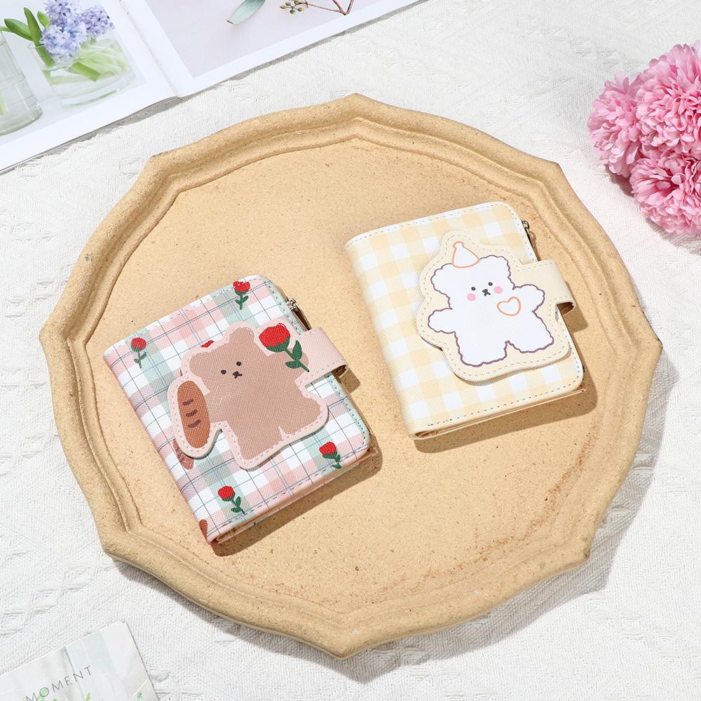 Ví Đựng Tiền Xu Mini Bằng Da PU In Họa Tiết Chú Gấu Dễ Thương Có Khóa Kéo Tiện Dụng
