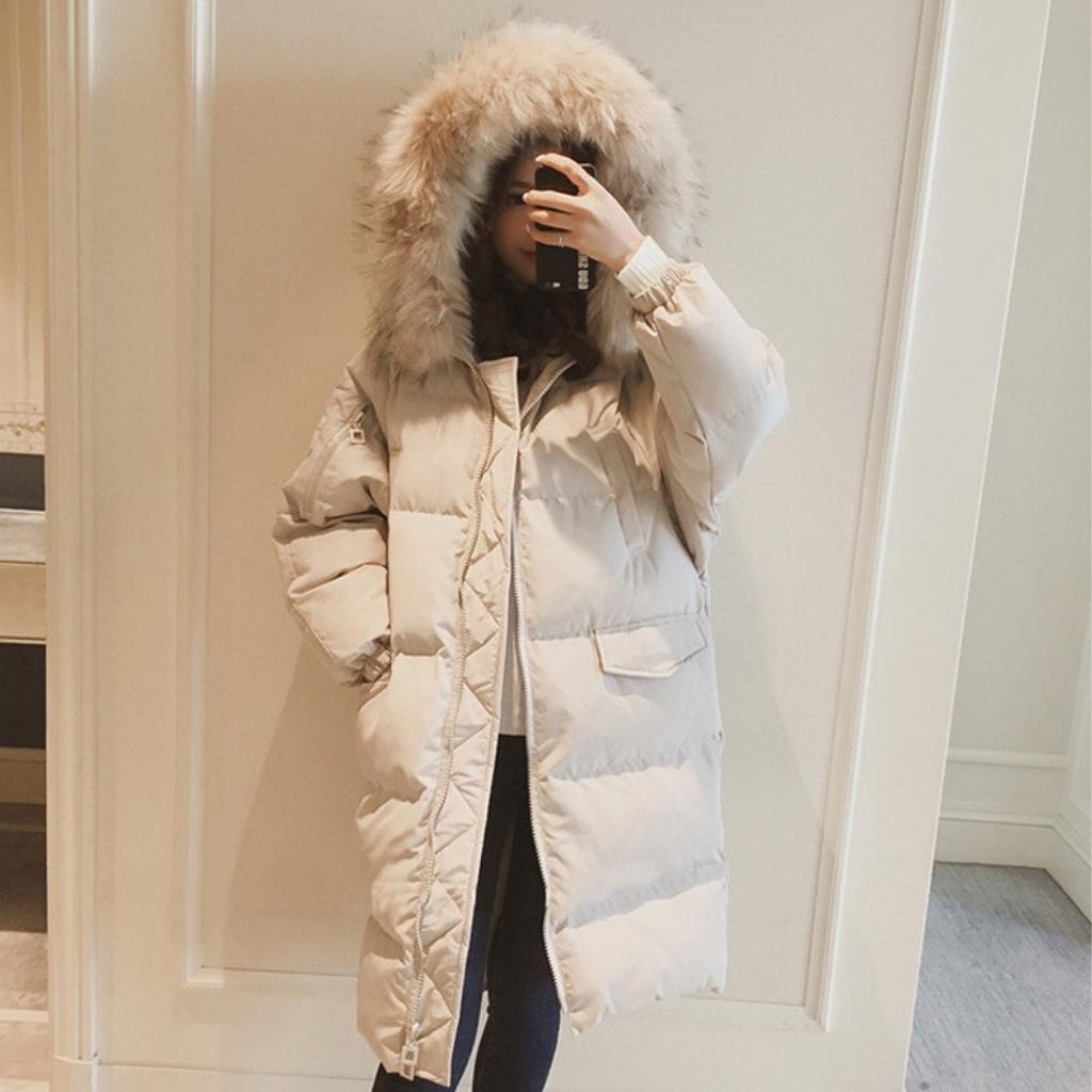 Áo phao dáng dài, áo khoác nữ dáng dài có mũ vành lông. | BigBuy360 - bigbuy360.vn