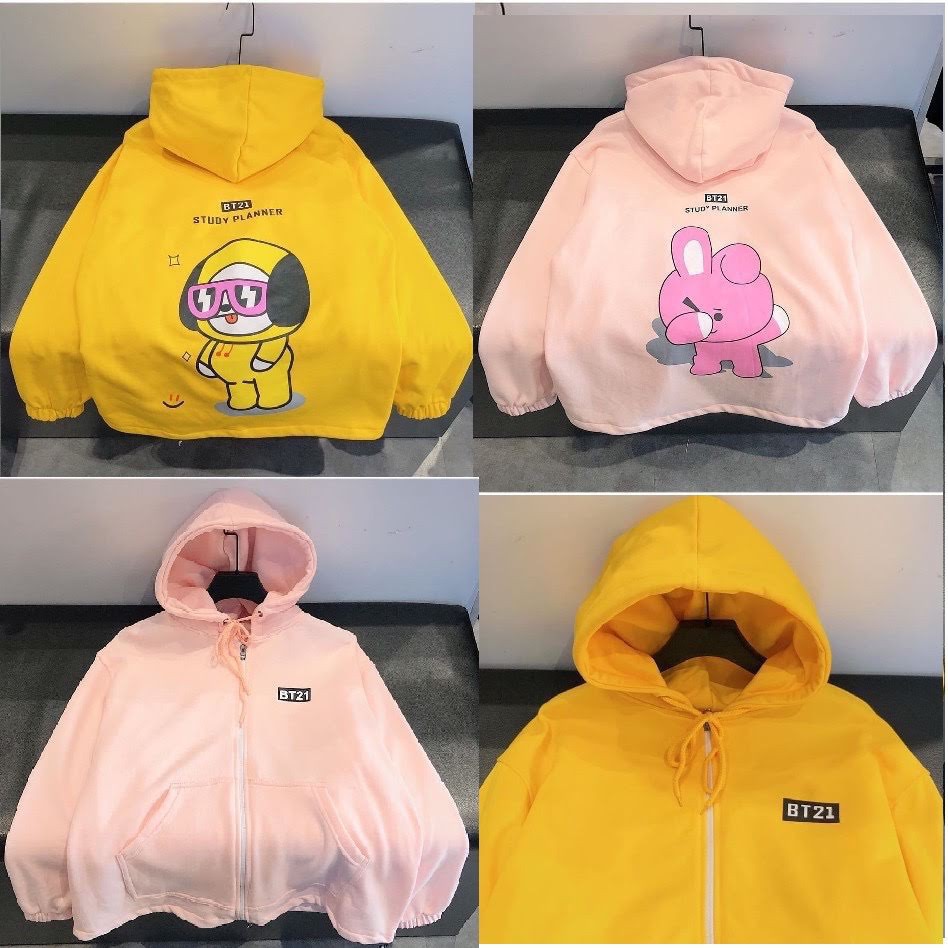 Áo khoác nỉ ngoại form rộng dây kéo BT21 siêu dễ thương có ảnh thật | BigBuy360 - bigbuy360.vn