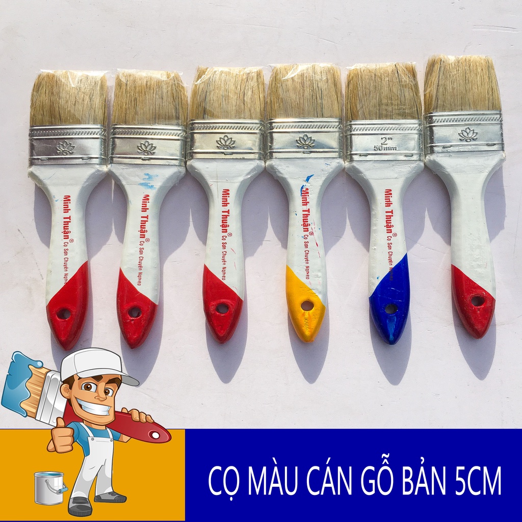 Chổi quét sơn cán gỗ cao cấp bản 5cm