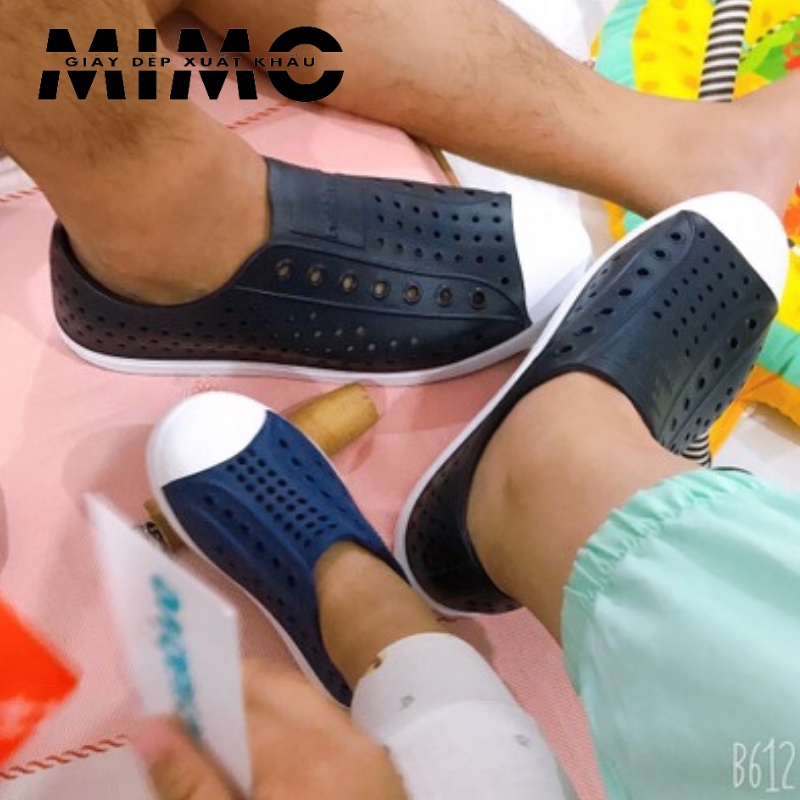 [Tặng 10 jibit]- Giày nhựa đi mưa, lội nước, đi biển navy viền trắng siêu êm mềm nhẹ, thoáng khí, không hôi chân nam nữ