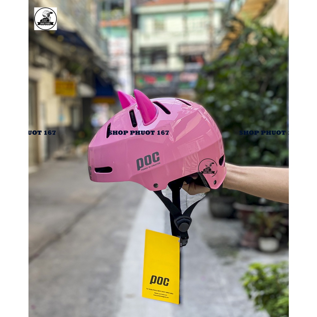 MŨ THỂ THAO POC P05 MÀU HỒNG BÓNG GẮN TAI MÈO ĐỦ MÀU CỰC DỄ THƯƠNG