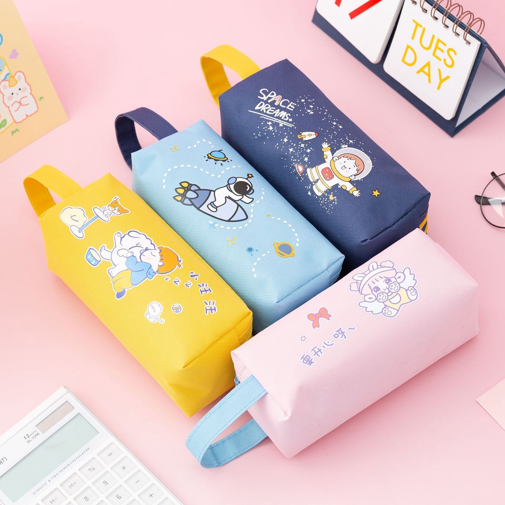 Túi Đựng Bút Chì Bằng Vải Bạt Kẻ Sọc Caro Dung Tích Lớn Đơn Giản Cho Học Sinh Nhân Viên Văn Phòng