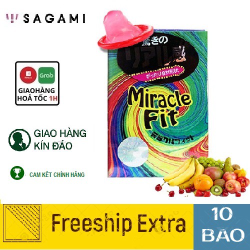 Bao Cao Su Sagami Miracle Fit hình 3D,[CHÍNH HÃNG 100%] (10 bao), Nhật Bản, Siêu mỏng_Lằn thắt 6 vòng_Độc đáo mới lạ