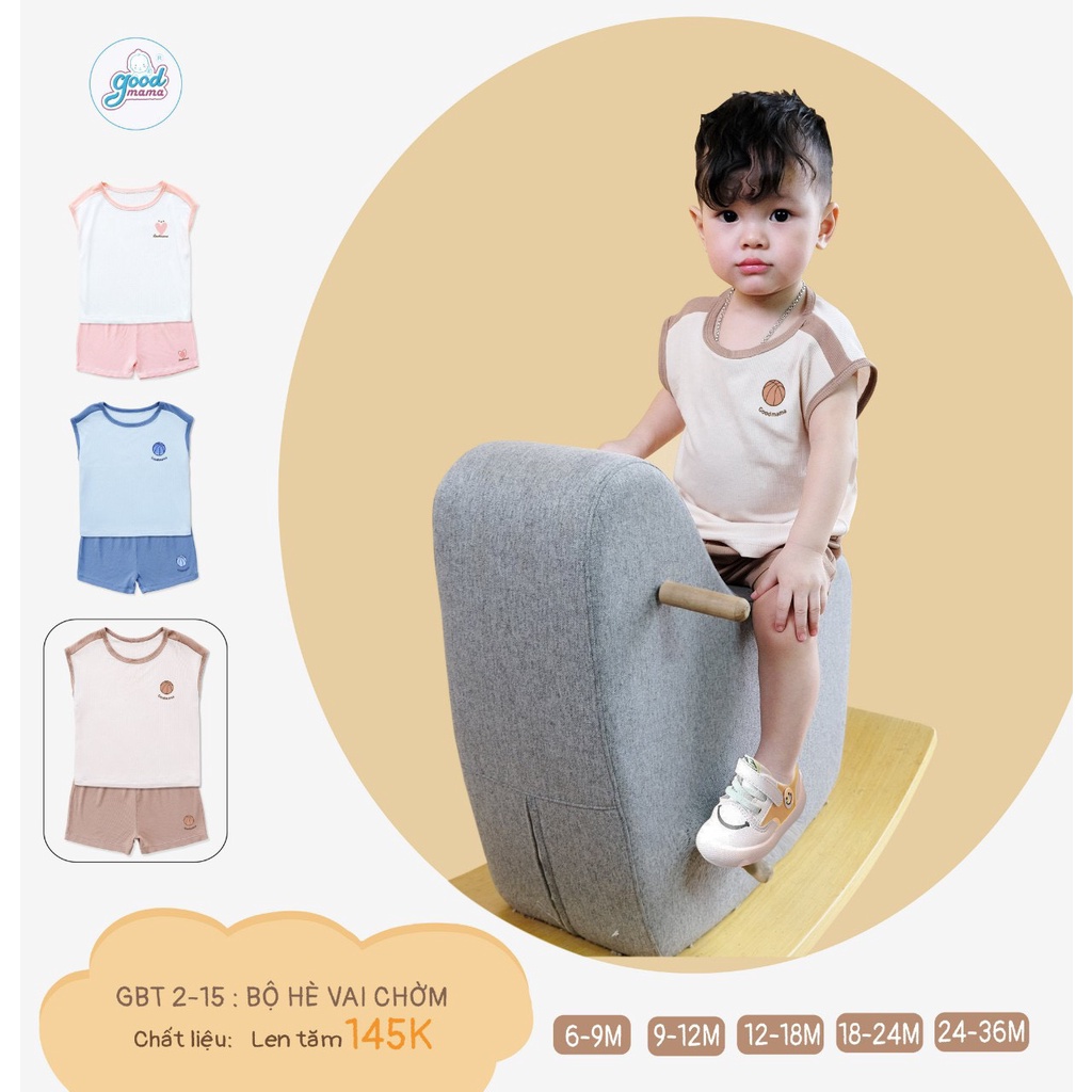 Bộ cộc tay quần đùi hè vai chờm vải tăm mềm mại cho bé Good Mama