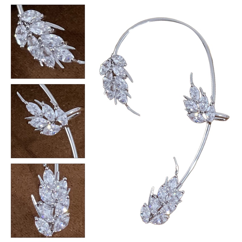 Khuyên Kẹp Vành Tai Không Xỏ Lỗ Màu Bạc Hình Bướm/Lông Vũ Đính Đá Zircon Lấp Lánh Mới Cho Nữ