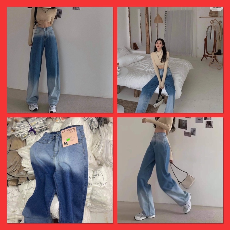 Quần culottes bò loang nữ - Jean suông ống rộng cạp cao tôn dáng kéo dài chân ulzzang
