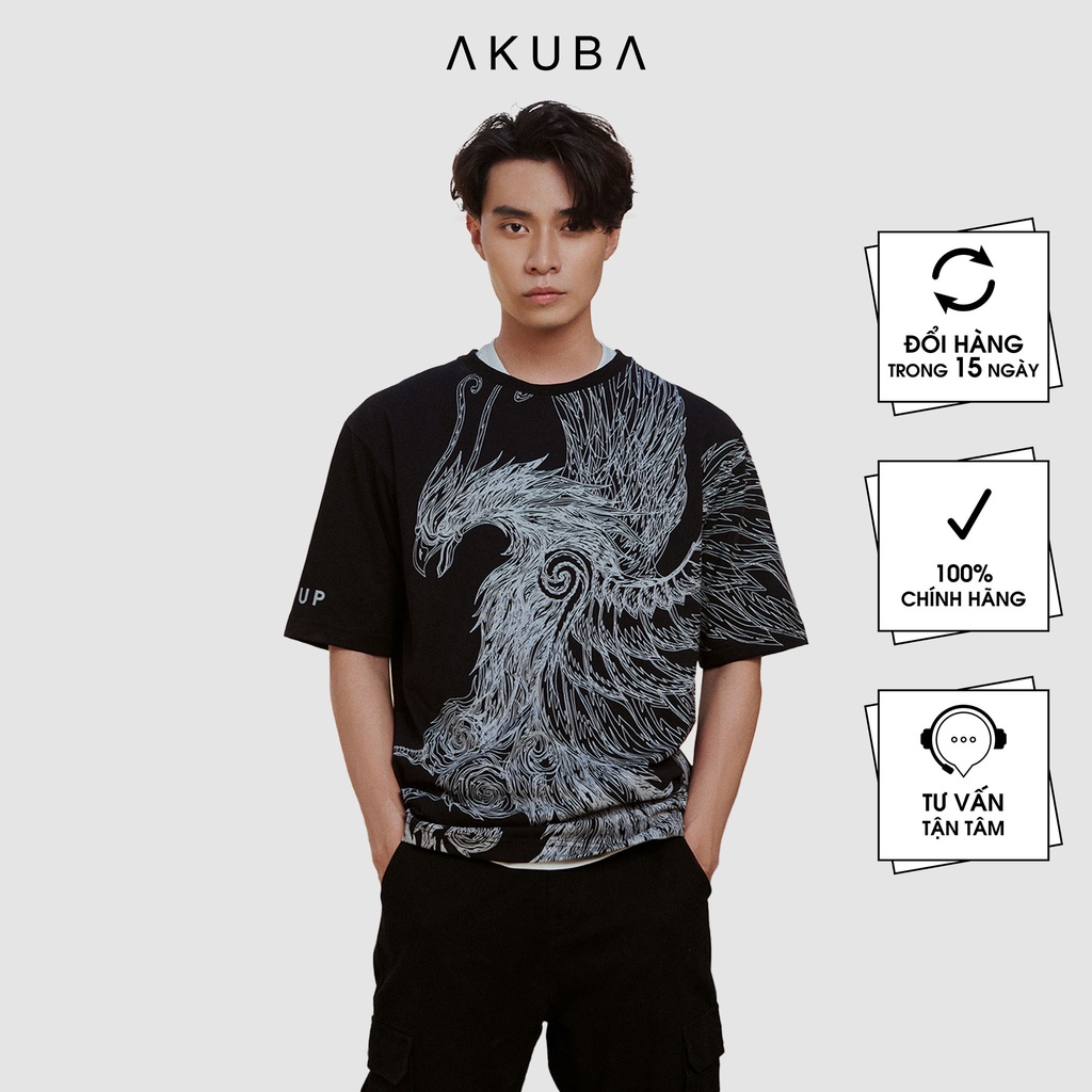 Áo thun nam AKUBA ngắn tay, chất thun cotton 100% thoáng mát, phom áo oversize năng động 01JW025