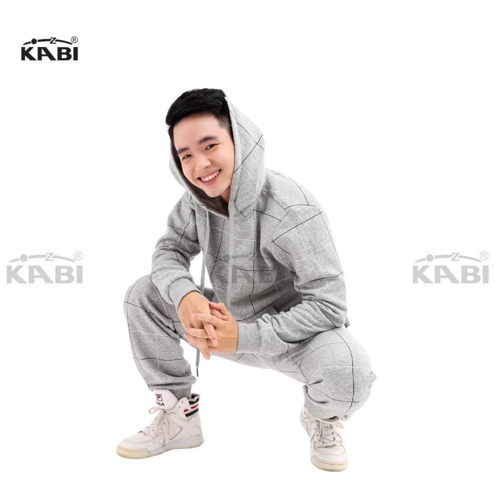 Đồ bộ hoodie nam KABI bộ áo khoác quần dài thu đông caro xám thun cotton nỉ