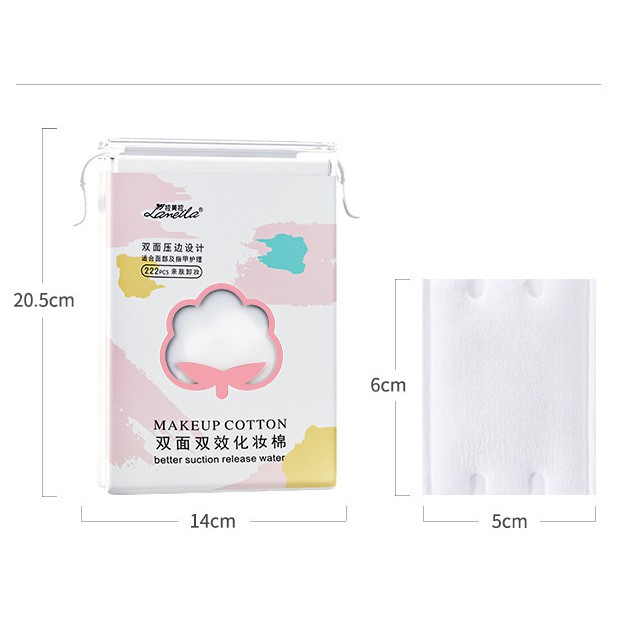 Bộ 222 Bông Tẩy Trang, Giấy Rửa Mặt Cotton Lameila Mềm Mịn