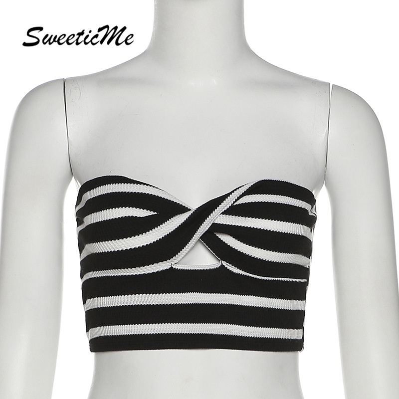 Áo Ống Không Tay Hở Lưng Dáng Chữ A In Họa Tiết Kẻ Sọc Thời Trang Hàng Mới   Dành Cho Bạn Nữ