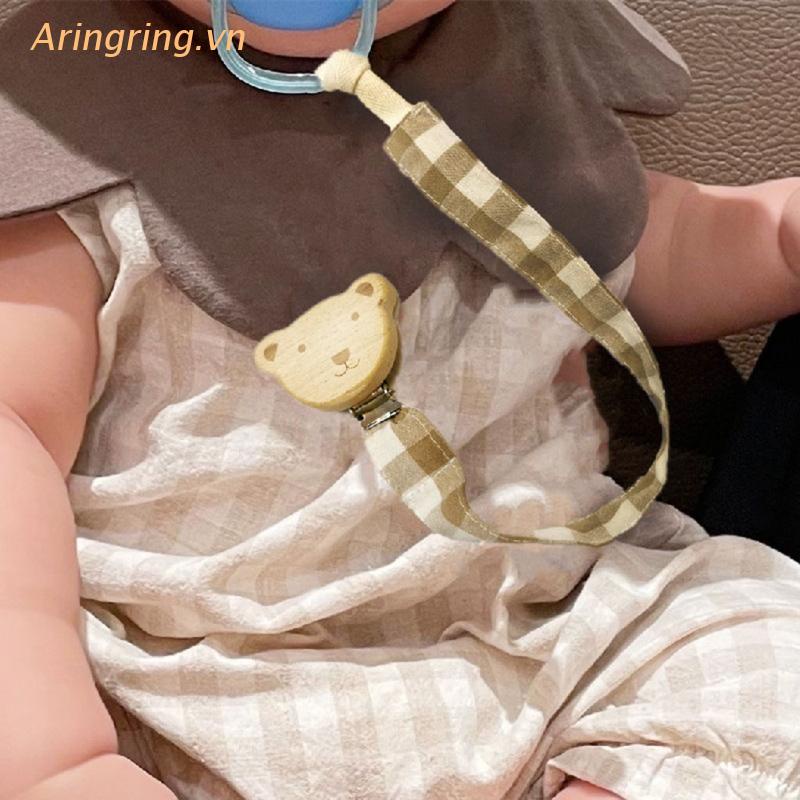 Arin Kẹp Gỗ Họa Tiết Sọc Caro/ Gấu Dễ Thương Dùng Làm Kẹp Dây Đeo Ti Giả Cho Bé