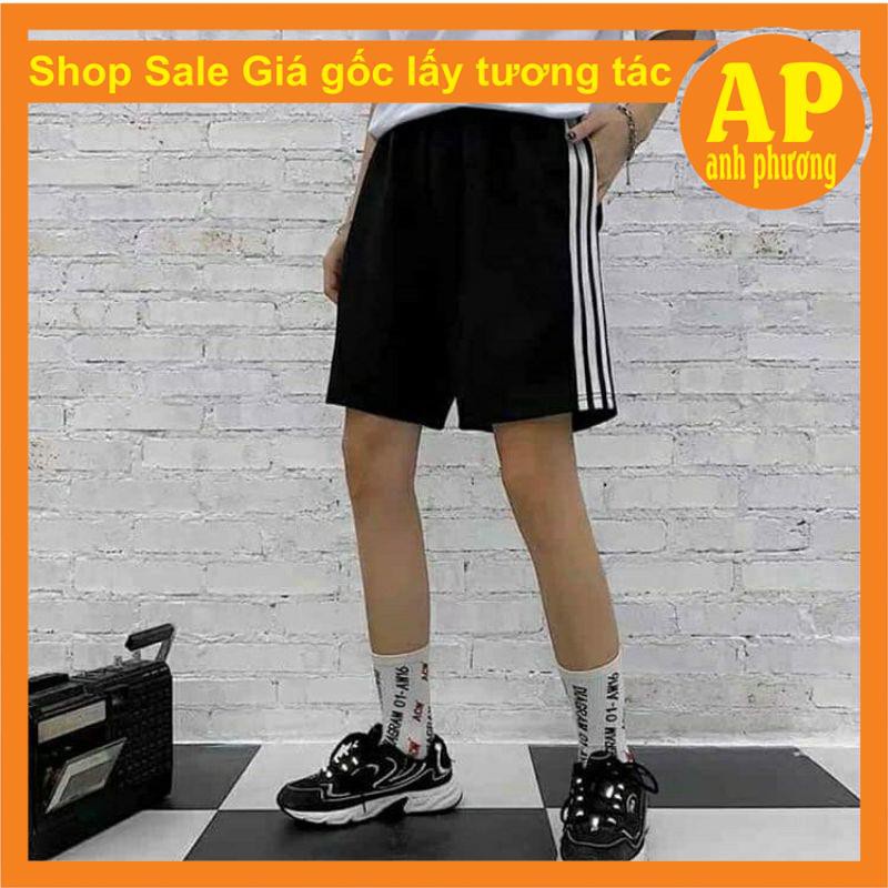 Quần Short Lửng 3 Sọc Unisex Nam Nữ, Chất Thun Mát phong cách Thể thao RAINBOW Ullzang