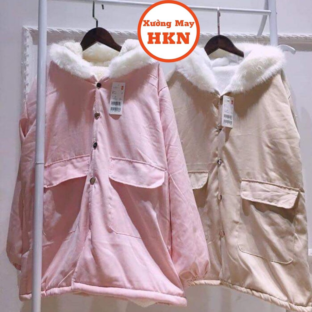 Áo Khoác Nữ Chất Kaki Lót Lông Có Mũ Trùm Đầu Trắng Ấm Áp Mã 771 Xưởng May HKN