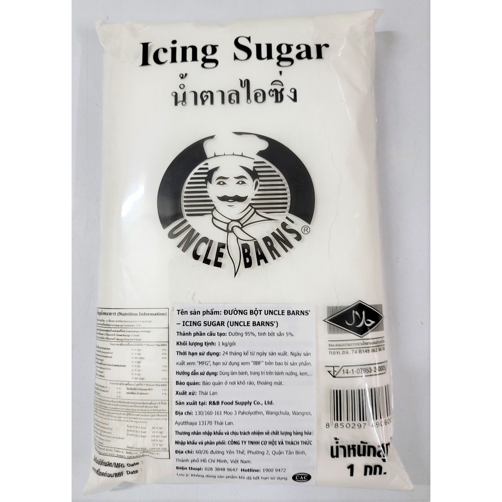 [Túi 1Kg] ĐƯỜNG BỘT (ĐƯỜNG XAY NHUYỄN) chuyên dùng làm bánh [Thailand] UNCLE BARNS Icing Sugar (halal)