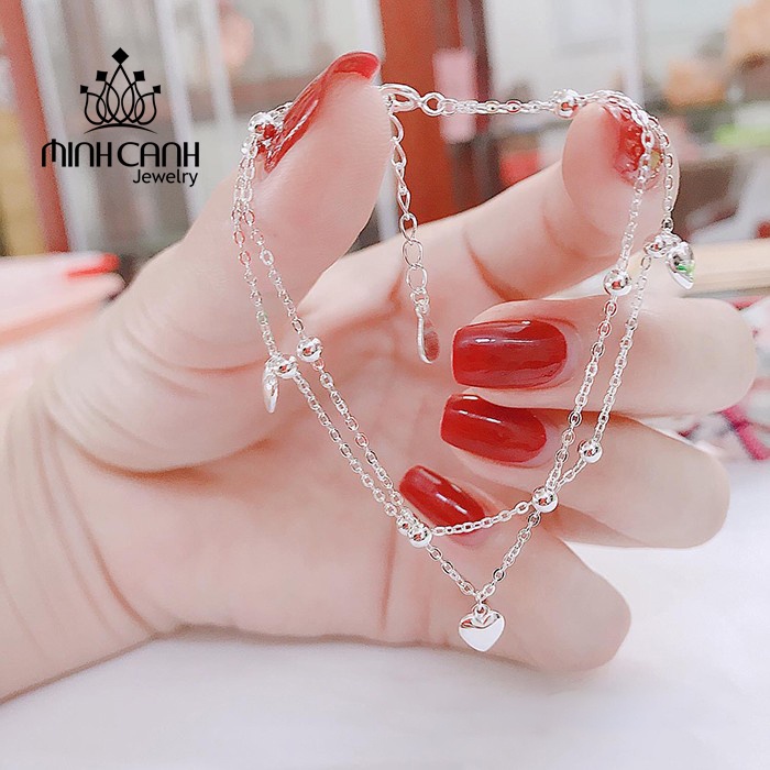 Lắc Tay Trái Tim Dây Kép Mix Bi Bạc 925 Minh Canh Jewelry