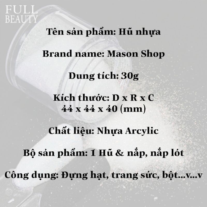 HŨ CHIẾT MỸ PHẨM nhựa trong suốt tròn CÓ NẮP LÓT 30G hủ nhỏ cứng mini bằng mica arcylic giá sỉ rẻ