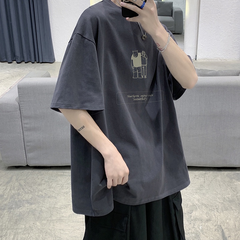Áo Thun Tay Ngắn Dáng Suông In Họa Tiết Đơn Giản Phong Cách Hàn Quốc Harajuku Size M-5XL Dành Cho Nam Nữ