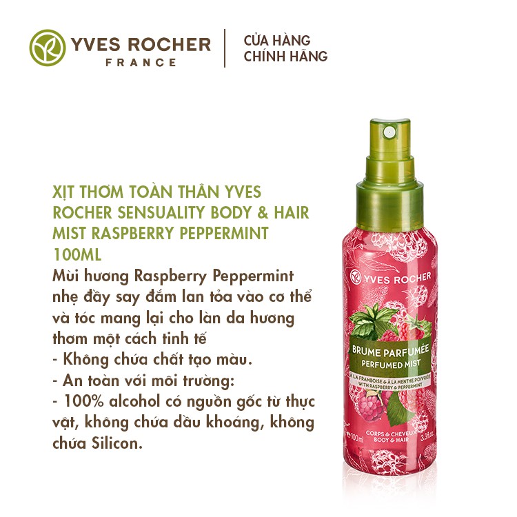 Xịt Thơm Toàn Thân Yves Rocher Sensuality Body & Hair Mist Raspberry Peppermint 100ml
