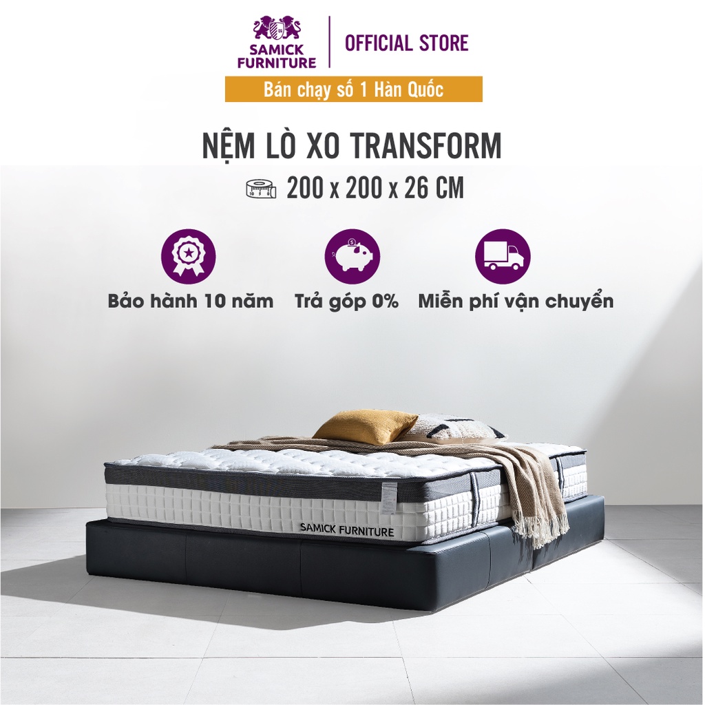 Nệm Lò Xo Túi Độc Lập Samick Hút Chân Không Transform Hàn Quốc 200x200x26cm - Nệm êm và thoáng mát