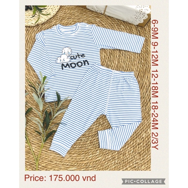 Bộ dài tay cài vai chất liệu petit 3 màu size 6M đến 3y