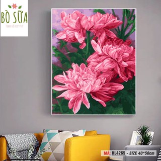 (Loại khung dày)Tranh số hóa hoa mẫu đơn HL4265 đã căng khung và đầy đủ phụ kiện size 40x50cm đầy đủ phụ kiện