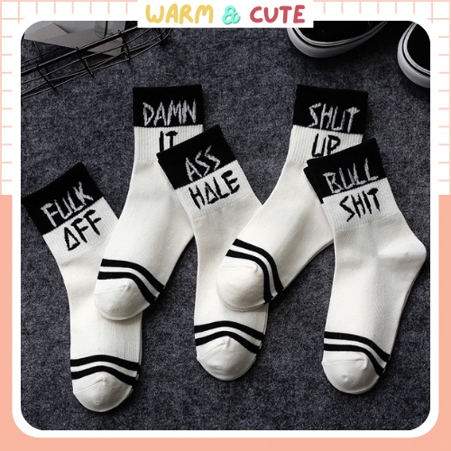 Tất nam nữ, vớ nam nữ mẫu chữ đen trắng hợp thời trang, phong cách Hàn quốc Warm&amp;Cute AD40