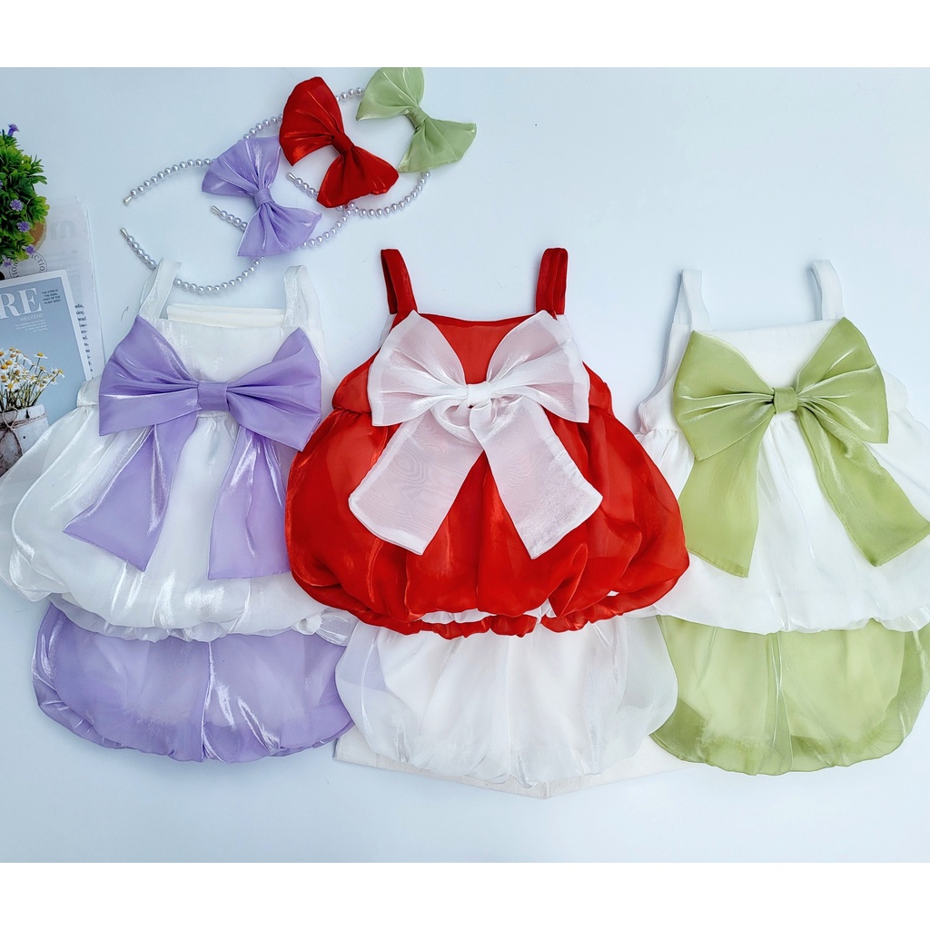 Bộ Áo Quần Voan Nơ Xinh Cho Bé Gái bé sơ sinh từ 3-15kg