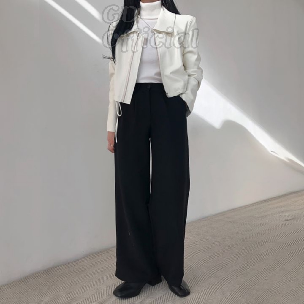 K99|Áo khoác da PU nữ khóa kéo croptop dáng ngắn năng động màu đen, be gd_order