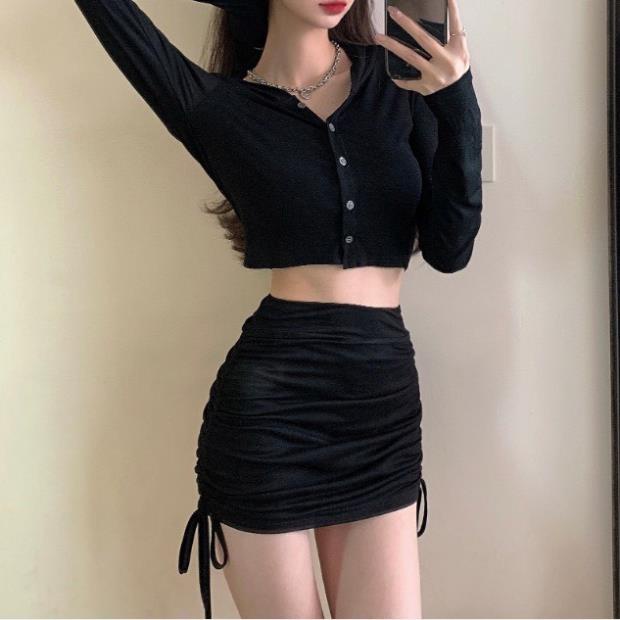 Chân váy rút dây 2 bên dáng ôm body ulzzang cạp cao