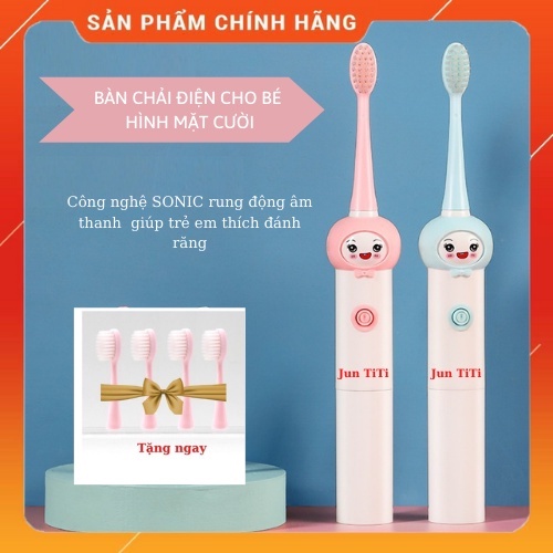 Bàn Chải Đánh Răng Điện Cho Bé Hình Mặt  Cười  Dễ Thương(Tặng Kèm 4 Đầu Bàn Chải)
