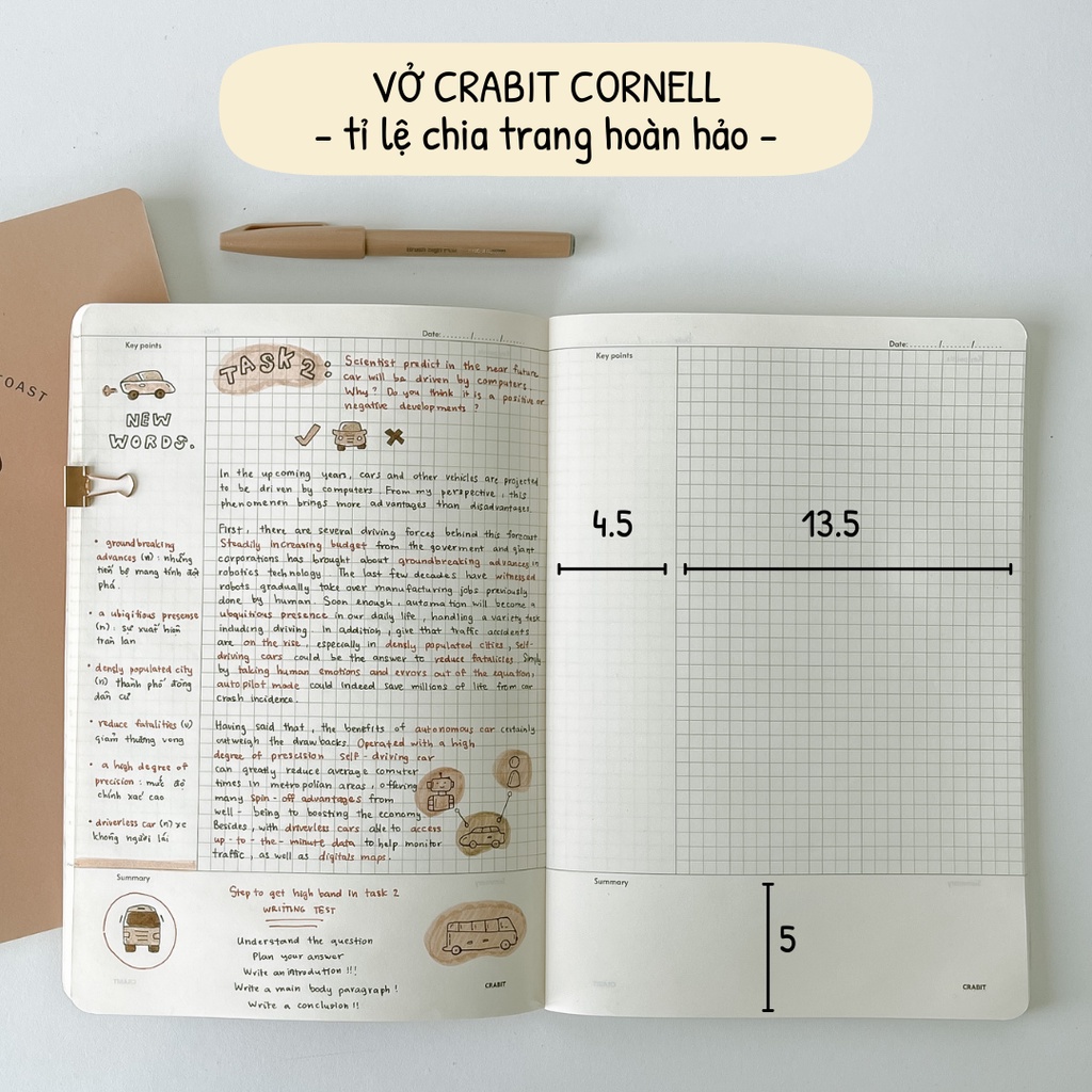 [Mã LIFEB04ALL giảm 10% tối đa 15K đơn 0Đ] Vở cornell 120 trang Crabit Food, vở cornell chấm dot, ô vuông, kẻ ngang