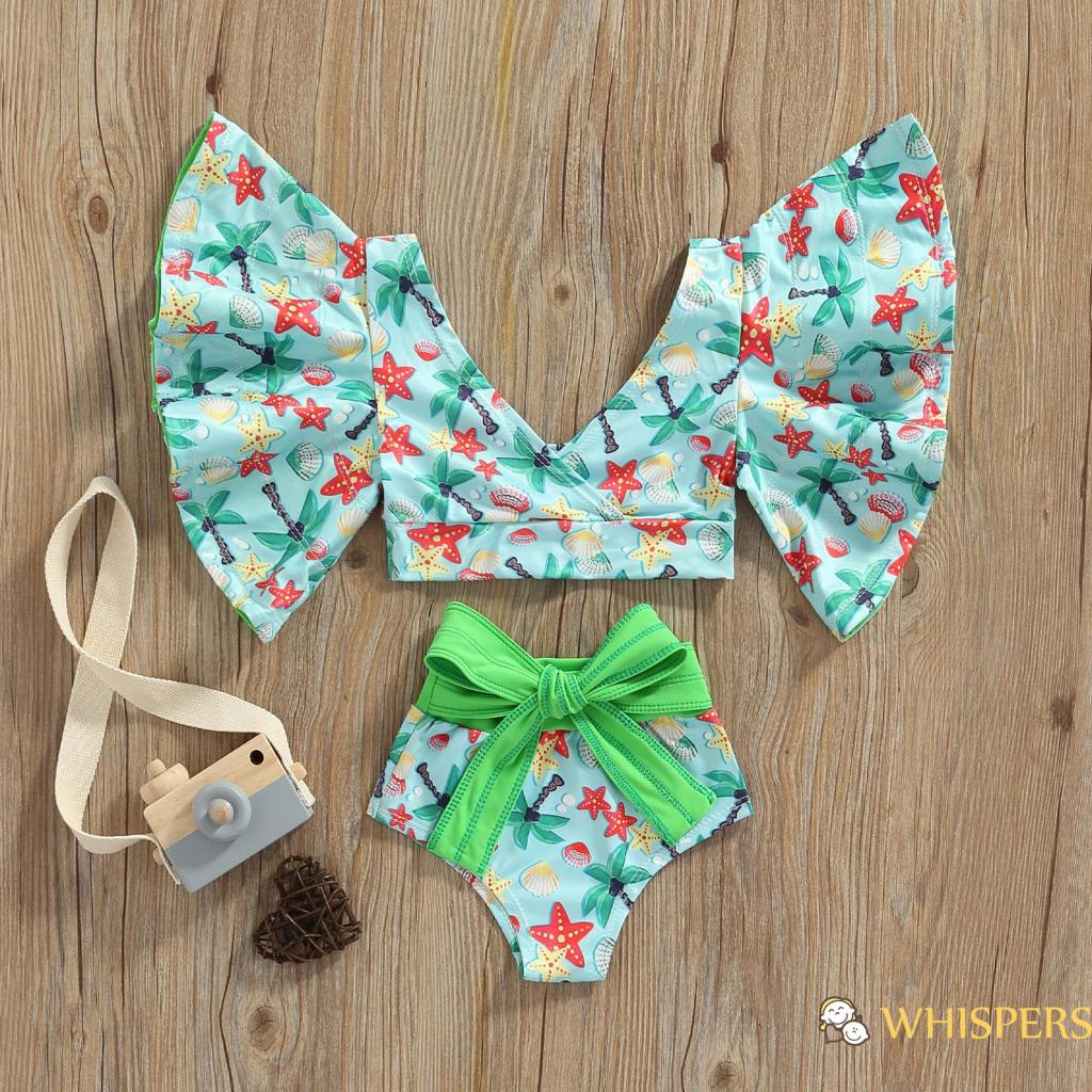 WHISPERS-Baby Girl´s Bathing Suit Lemon/Starfish/Stripe Baggy Sleeve Swim Tops + High Waist Bathing Shorts