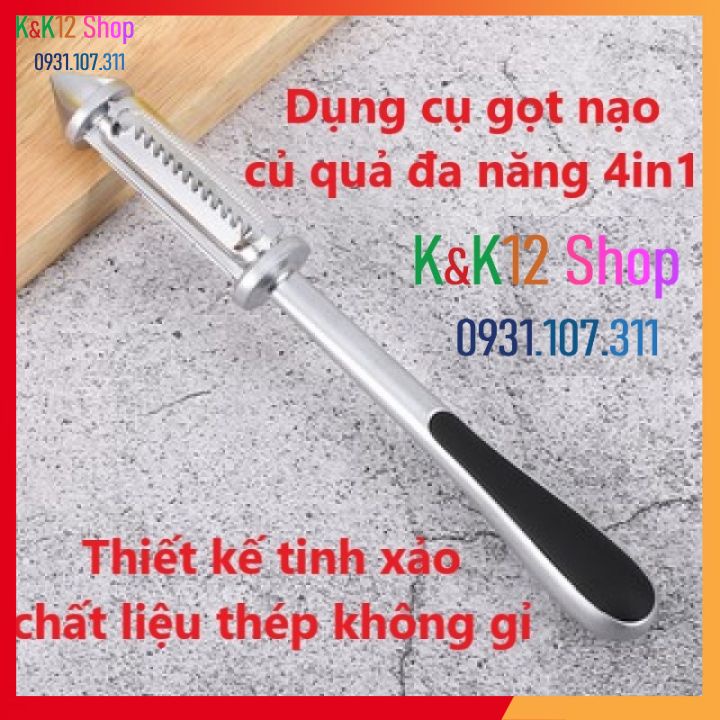Dụng cụ nạo, gọt, bào củ quả bằng thép không gỉ. Dao gọt vỏ trái cây inox đa năng 4 in 1 tiện dụng, hữu ích